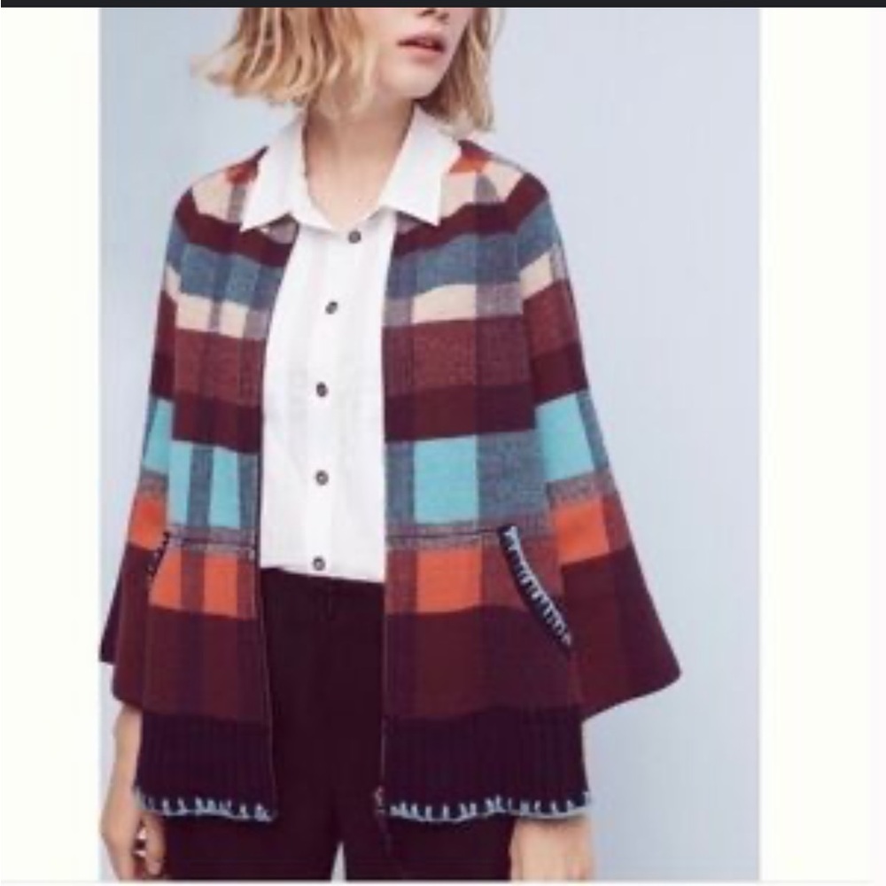 Anthropologie Colorful Checkered Cardigan
